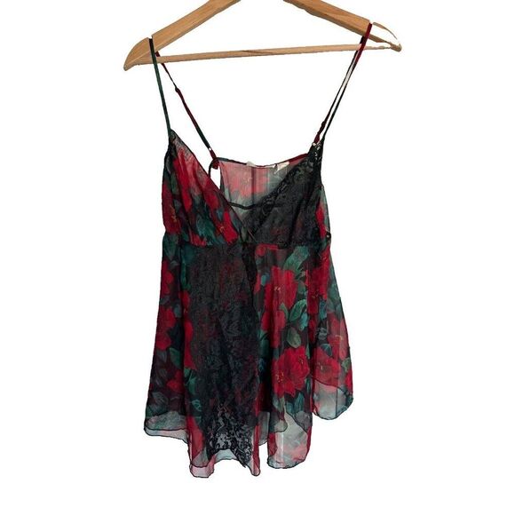 VTG Victoria's Secret Gold Label Baby Doll Dark Floral Whimsigoth Cami Medium - Picture 1 of 5